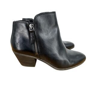 Frye Judith boots double zip women's 7 ankle bootie block heel leather black